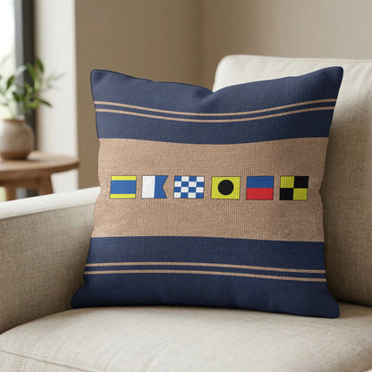 Personalized Nautical Signal Flags Rectangular Pillow, Coastal Navy Sofa Accent, Unique Gift for Home Decor Lovers