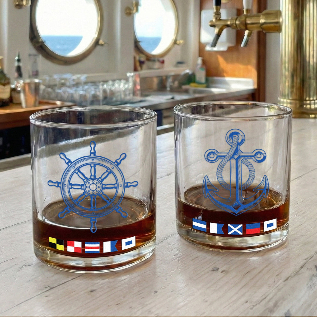 Personalized Nautical Flags Whiskey Glass with Anchor Design for Whiskey Lovers - Unique Sailor Gift for a Classy Home Bar