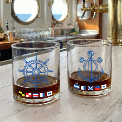 Personalized Nautical Flags Whiskey Glass with Anchor Design for Whiskey Lovers - Unique Sailor Gift for a Classy Home Bar