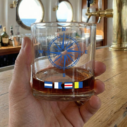 Personalized Nautical Flags Whiskey Glass with Anchor Design for Whiskey Lovers - Unique Sailor Gift for a Classy Home Bar