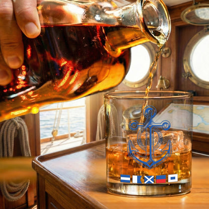 Personalized Nautical Flags Whiskey Glass with Anchor Design for Whiskey Lovers - Unique Sailor Gift for a Classy Home Bar