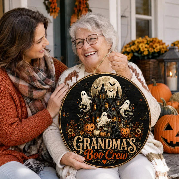 Personalized Grandma's Boo Crew Wooden Sign, Halloween Haunted House Decor, Unique Gift for Grandma