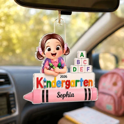 Personalized Acrylic Ornament, Colorful Kindergarten Child Holding Crayons, Unique Back to School Gift for Kids