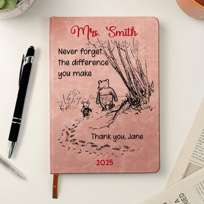 Custom Leather Journal for Appreciation – Sweet Walking Friends Design, Meaningful Gratitude Gift for Someone Who Makes a Difference