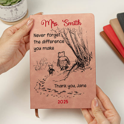 Custom Leather Journal for Appreciation – Sweet Walking Friends Design, Meaningful Gratitude Gift for Someone Who Makes a Difference