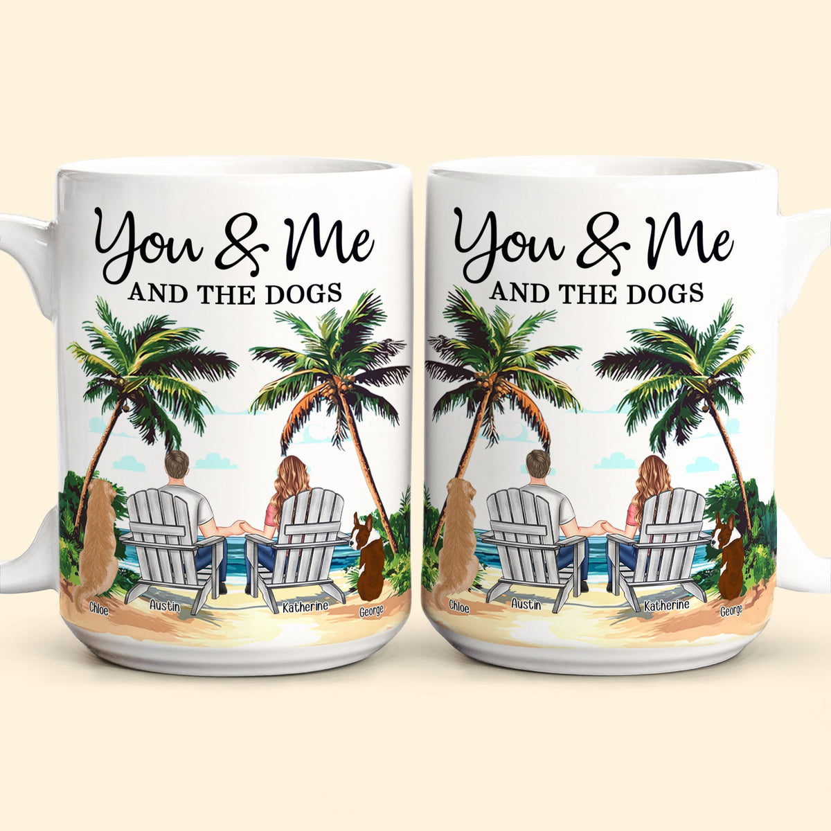 Personalized White Ceramic Mug – You & Me and the Dogs, Custom Mug for Couples with Their Dogs, Perfect Gift for Dog Lovers,