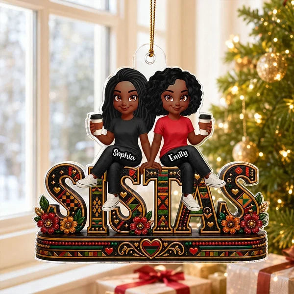 Personalized Acrylic Ornament, Sistas Holding Coffee, Heartwarming Tree Decor, Creative Gift for a Close Friend