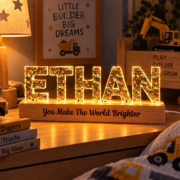 Personalized Block LED Light Plaque, Warm Glow for a Cozy Bedroom, Unique Gift for Kids and Family