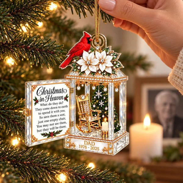 Christmas in Heaven Acrylic Ornament with Empty Chair, Personalized Creative Remembrance Gift for Family