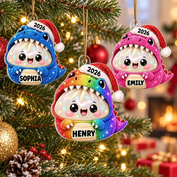 Personalized Acrylic Ornament, Smiling Dumpling Dinosaur Keepsake for Festive Tree Decor, Creative Gift for Dinosaur Fans