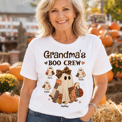Personalized Classic Tee for Grandma, Boo Crew Ghost Design, Unique Halloween Gift
