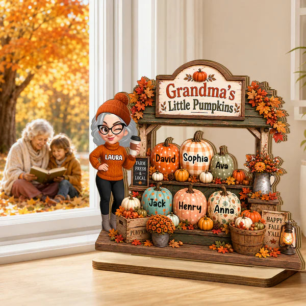 Personalized 2-Layer Wooden Plaque, Grandma's Little Pumpkins Fall Decor, Unique Creative Gift for Grandma