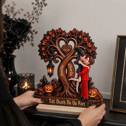 Personalized 2-Layer Wooden Plaque, Kissing Couple Under Halloween Tree, Unique Gift for Couple