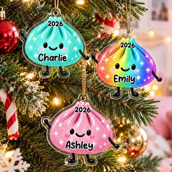 Personalized Acrylic Ornament, Cute Smiling Dumpling in Bright Colors, Unique Christmas Gift for Kids