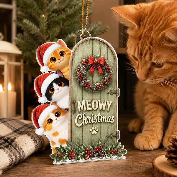 Meowy Christmas Personalized Acrylic Ornament, Playful Peeking Cats, Creative Gift for Cat Owners