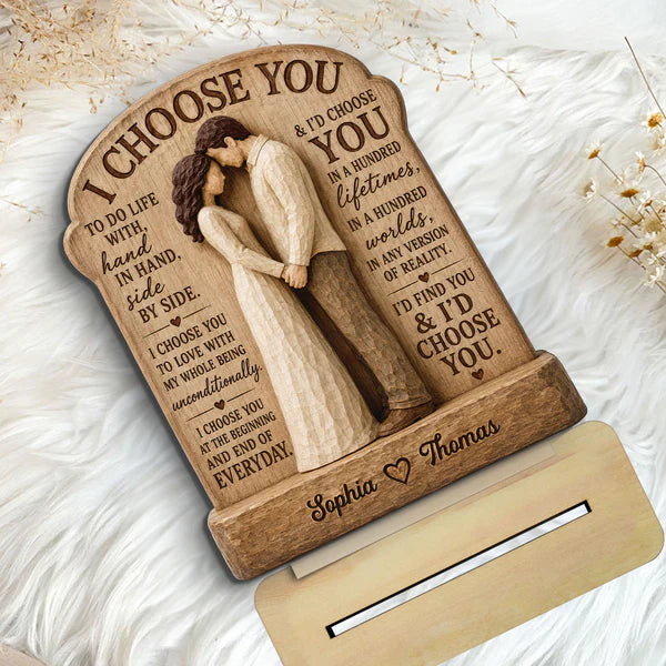 Personalized Wooden Plaque, I Choose You Couple Hand in Hand, Unique Anniversary Gift