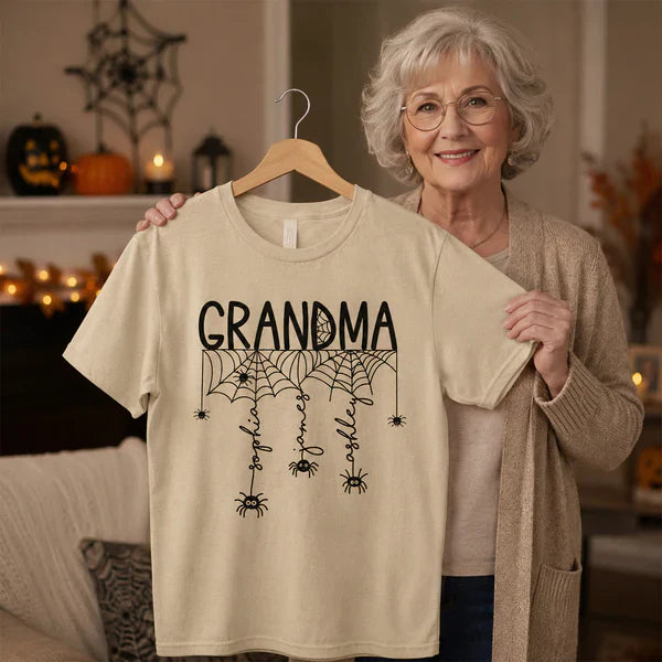 Personalized Halloween Grandma Classic Tee, Spooky Spider Web Creative Gift for Grandma