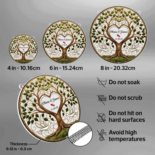 Personalized Acrylic Suncatcher Ornament, Flying Doves & Tree of Life, Unique Wedding Gift for Couples