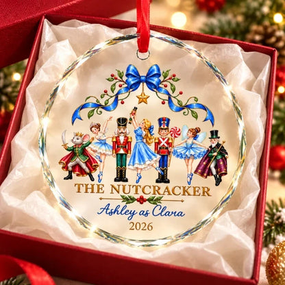 Personalized Nutcracker Crystal Ornament, Ballet Dancers Beneath a Blue Bow, Unique Christmas Gift for Dancers