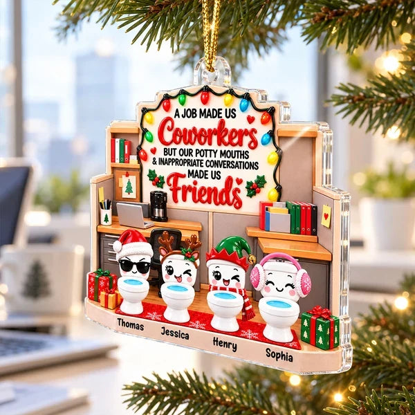 Personalized Acrylic Ornament, Colorful Cartoon Office Scene, Unique Christmas Gift for Coworkers