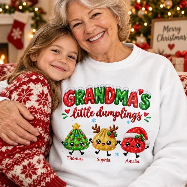 Personalized Classic Tee, Grandma's Little Dumplings Holding Hands, Unique Christmas Gift for Grandma