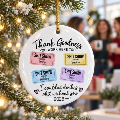 Personalized Ceramic Ornament with Colorful Office Tickets, Hanging Christmas Tree Decor, Unique Coworker Gift