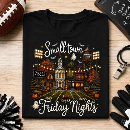 Personalized Classic Tee, Spooky Friday Night Hometown Artwork, Creative Gift for Local Sports Fans