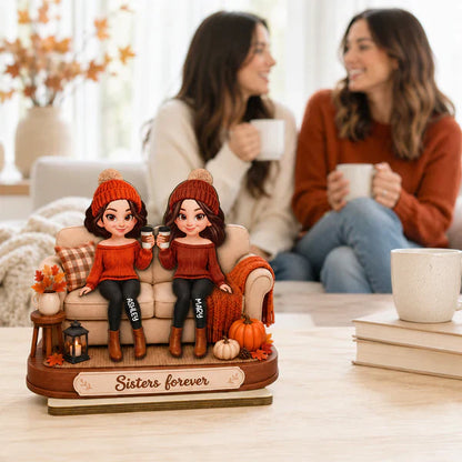 Personalized 2-Layer Wooden Plaque, Coffee Friends on Sofa, Unique Creative Gift for Close Friend