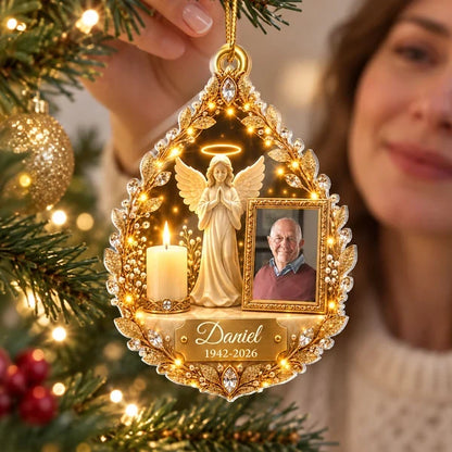 Personalized Acrylic Ornament, Praying Guardian Angel and Candle Memorial, Unique Sympathy Gift for Family