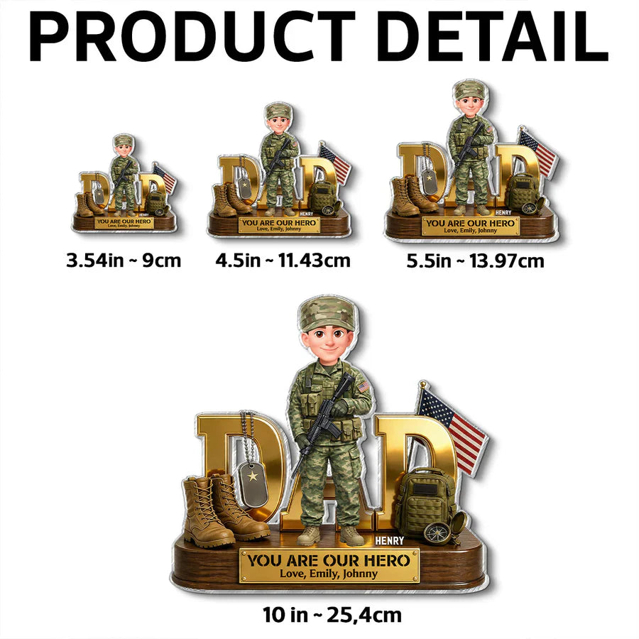 Proud Military Dad Acrylic Fridge Magnet, Personalized Creative Father's Day Gift With Standing Soldier & Flag