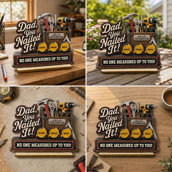Personalized 2-Layer Wooden Plaque for Dad, Toolbox Design Dad You Nailed It Unique Gift