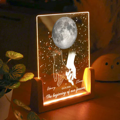 Personalized LED Light Frame, Couple Moon & Stars Design, Unique Gift for Couple with Soft Romantic Glow