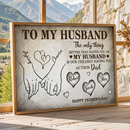 Personalized Husband & Dad Poster, Pinky Promise Hands, Unique Father's Day Gift With Vintage Warmth