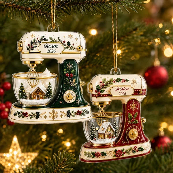 Personalized Acrylic Ornament, Vintage Christmas Baking Mixer, Creative Gift for Bakers and Home Cooks