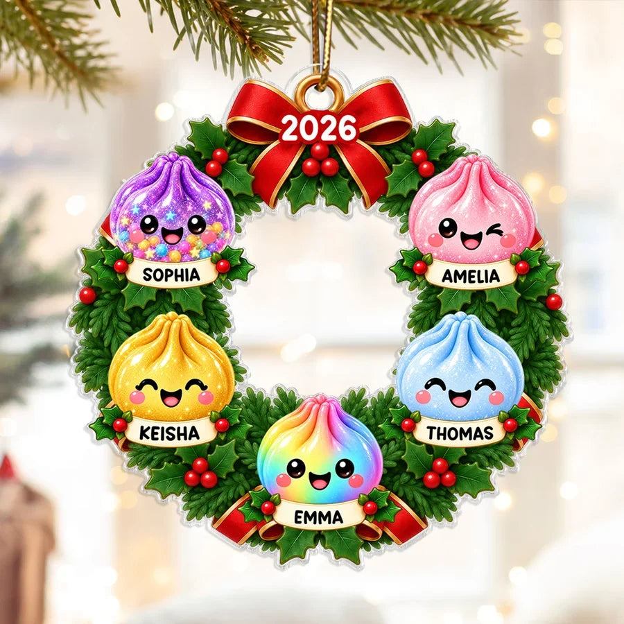 Personalized Acrylic Ornament, Colorful Dumpling Family Keepsake on a Lit Christmas Tree, Creative Gift for Kids & Parents