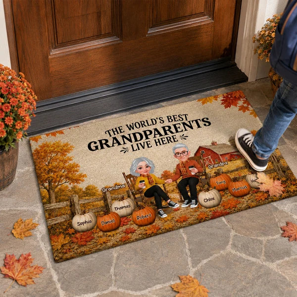 Grandparents Live Here Standard Doormat, Personalized Fall Farmhouse Decor, Creative Gift for Grandparents