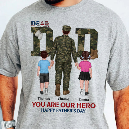 Personalized Army Dad Classic Tee, Walking Hand in Hand Design, Unique Father's Day Gift for Dad