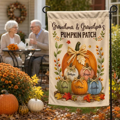 Personalized Garden Flag, Grandma & Grandpa's Pumpkin Patch in Warm Fall Colors, Creative Grandparents Gift