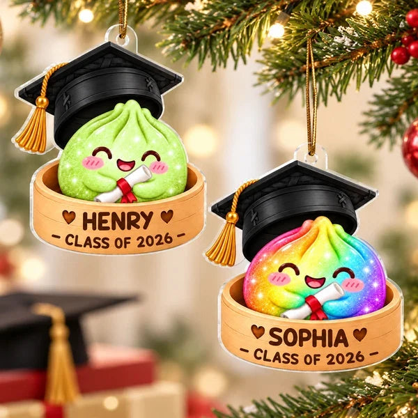Cute Graduation Dumpling Acrylic Ornament Holding a Diploma, Personalized Creative Gift for Family