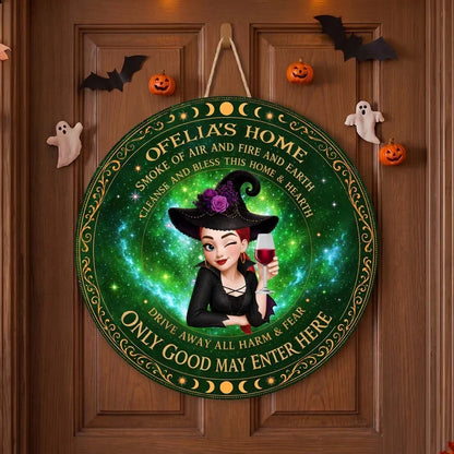 Personalized Wooden Sign with Witch & Moon Design, Halloween Door Decor, Unique Gift for Home Decor Lover