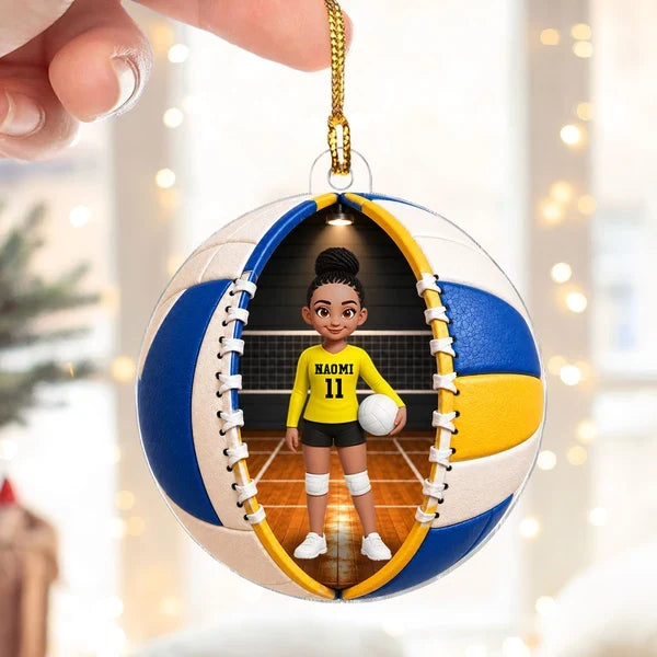 Personalized Volleyball Acrylic Ornament, Cute Player Holding Ball on Court, Creative Gift for Volleyball Families