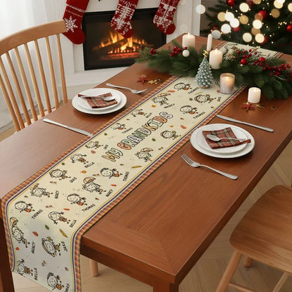 Personalized Table Runner with Grandkid Doodles and Autumn Leaves, Unique Gift for Grandparents