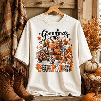 Personalized Classic Tee, Grandma's Little Pumpkins Fall Football Design, Unique Game Day Gift for Grandma