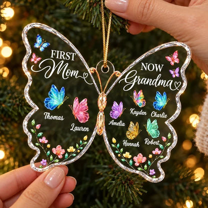 Personalized Acrylic Ornament, Colorful Butterfly Family Keepsake, Unique Christmas Gift for Grandma