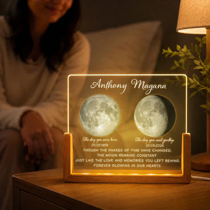 Personalized LED Light Frame with Moon Phase Memorial Art, Unique Sympathy Gift for Family Keepsake