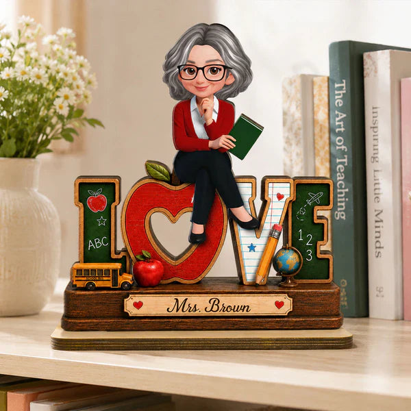 Personalized 2-Layer Wooden Plaque for Teacher, Cute Classroom Love Design, Unique Gift