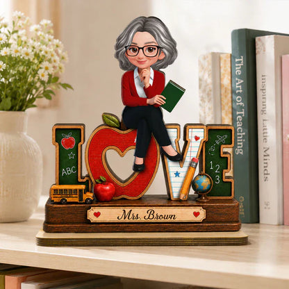 Personalized 2-Layer Wooden Plaque for Teacher, Cute Classroom Love Design, Unique Gift