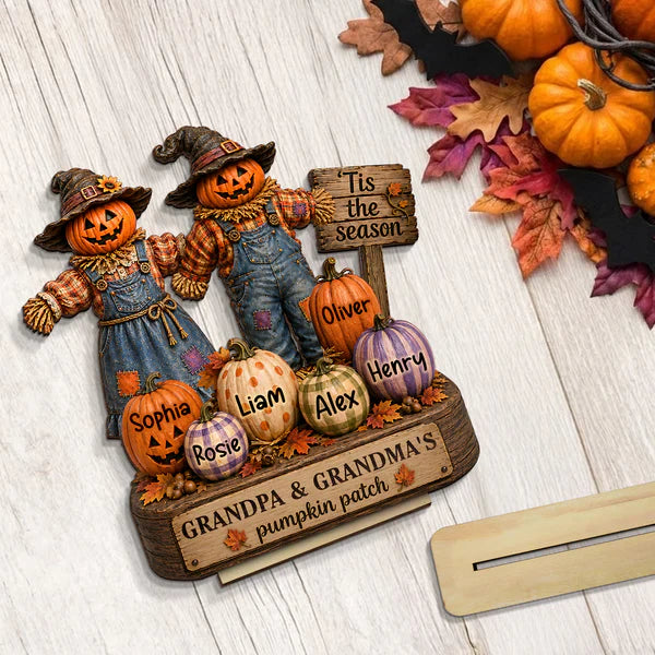 Grandpa & Grandma's Pumpkin Patch Personalized 2-Layer Wooden Plaque, Creative Gift for Fall Family Decor