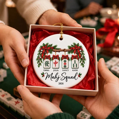 Christmas Mahjong Squad Ceramic Ornament with Hanging Tiles, Personalized Friendship Keepsake and Creative Gift