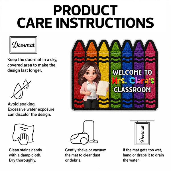 Colorful Crayon Shaped Doormat, Personalized Classroom Welcome, Unique Gift for Teacher